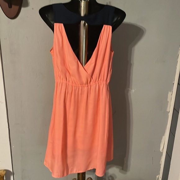 S/P American Eagle peach orange pink sleeveless v-neck lined midi dreas - Picture 9 of 14